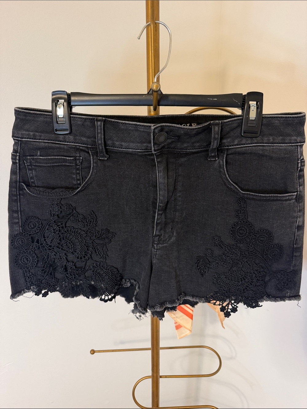 Black Denim Crochet American Eagle Shorts